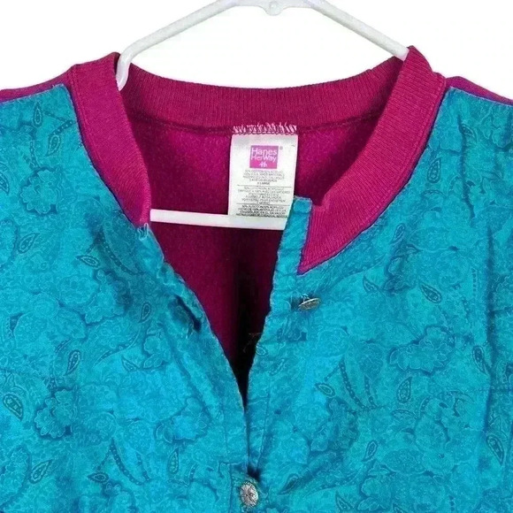 Vintage Size XL Quilted Hanes Her Way Ugly Sweater Sweatshirt Button Cardigan - Picture 7 of 12